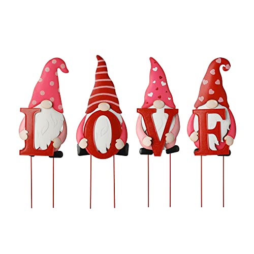 Glitzhome Valentine's Love Gnome Yard Stake, 4 Pcs Metal Yard Sign, 24" H Outdoor Lawn Yard Hanging Sign Decorations For Wedding Engagement Anniversary #TOP5