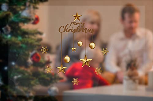 Merry Christmas Snowflake Gold Christmas Ball Bells Stars Decor Wall Stickers, Christmas Decorations Decals For Window Door, Holiday Series Party Décor For Kid’s Room Work Place Home #TOP4