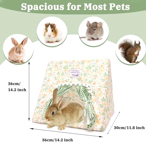Guinea Pig Hideout Large with Curtain, Bunny Hideout, Machine Washable Guinea Pig Hide Tent Houses & Habitats, Small Animal Hideout for Pet Rabbit, Ferret, Rat, Chinchilla, Squirrel (Flower, Large)