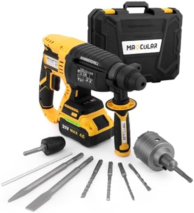 Bild 3 - Akku Bohrhammer 21V, 2,0J Schlagkraft, 4in1 SDS-Plus 5100 BPM, 26 mm Betonbohrleistung, Bürstenlos, inkl. 2 * 4.0Ah Akku, 5tlg. Bohr-Meißel-Set, Ladegerät im Handwerkerkoffer