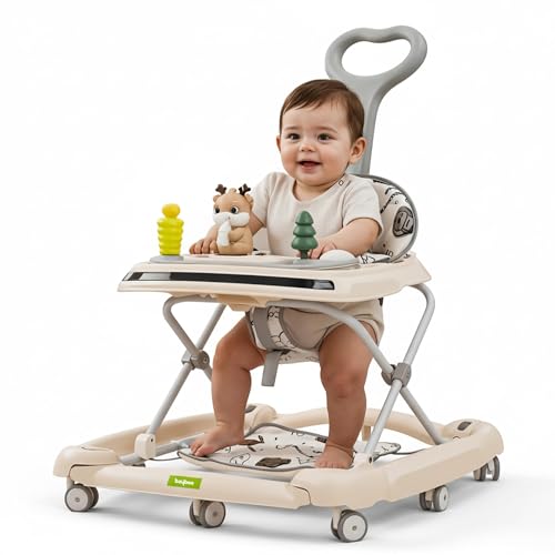Image of Baybee Little Glide 2 in 1 Baby Walker & Rocker | Baby Walkers for 6-18 Month Baby Boy & Girl | Push Walker with Parent Handle, Foot Mat, 360 Wheels & Musical Toy Tray (Beige)