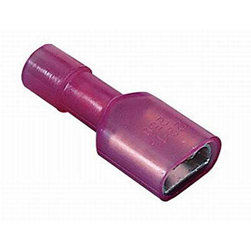Ideal 83-9771 Fully Insulated Female Disconnect Terminal, 22 to 18 AWG Conductor, Shouldered Barrel, Brass/Nylon, Red