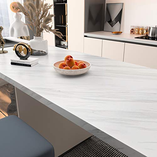 Stickyart 36"X160" Marble Countertop Contact Paper For Bathroom Waterproof Matte White Grey Removable Granite Contact Paper Self Adhesive Peel And Stick Marble Vinyl Paper Decorative Living Room Table #TOP1