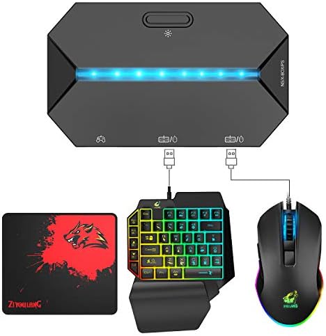 One Hand Gaming Keyboard and Mouse Combo, Wired 39 Keys Mechanical Feel Rainbow Backlit Keyboard+RGB Gaming Mouse+G6L LED Backlit Converter for Nintendo Switch/Xbox One/Xbox 360/PS4/PS3 /PC (Black)