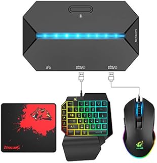 One Hand Gaming Keyboard and Mouse Combo, Wired 39 Keys Mechanical Feel Rainbow Backlit Keyboard+RGB Gaming Mouse+G6L LED Backlit Converter for Nintendo Switch/Xbox One/Xbox 360/PS4/PS3 /PC (Black)