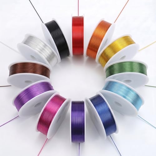 24 Gauge Jewelry Making Wire 12 Colors Tarnish Resistant Craft Wire 0.5mm Colored Iron Beading Thread for Wrapping DIY Supplies Kit 20M Per Roll (12 Rolls)