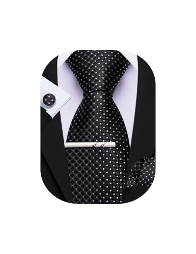Cravate rayée à carreaux pour costume homme avec pince et boutons de manchette