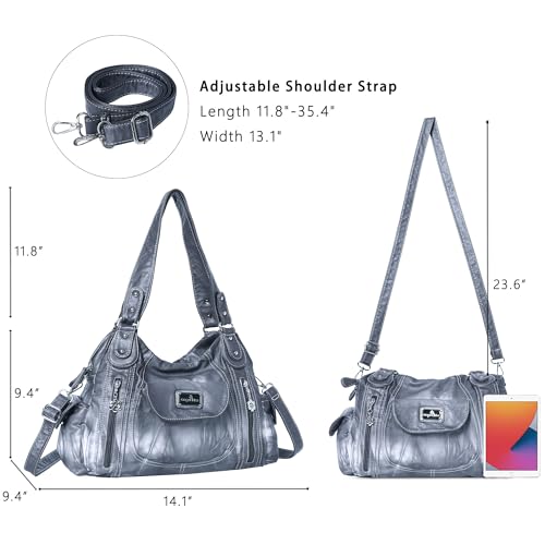 Image of Angel Kiss Purses for Women, Large Shoulder Bag Hobo Tote Purse Mutipocket Faux Leather Satchel Hobo Purse