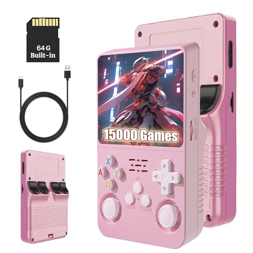 R36s Consola de Juegos portátil 64/128GB,20000/40000juegos,Retro Pocket Mini,Consola de Juegos portátil,3,5 Pulgadas,Sistema Linux de código Abierto (Rosa,64g,20000juegos)