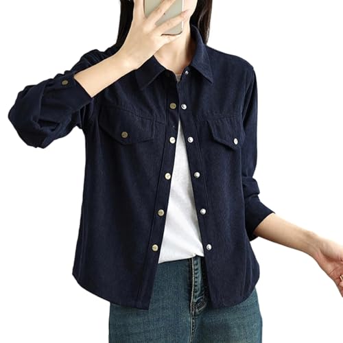 Tops vêtements loisir femme veste velours côtelé col chemise à poches poitrine