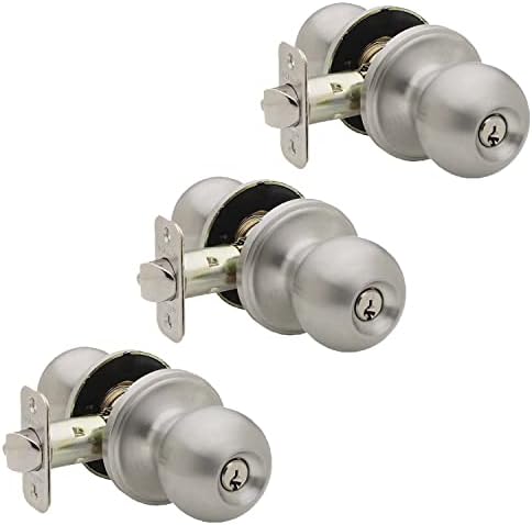 Copper Creek BK2040SS-3 Ball Door Knob, Keyed Entry Function, 3 Pack, in Satin Stainless