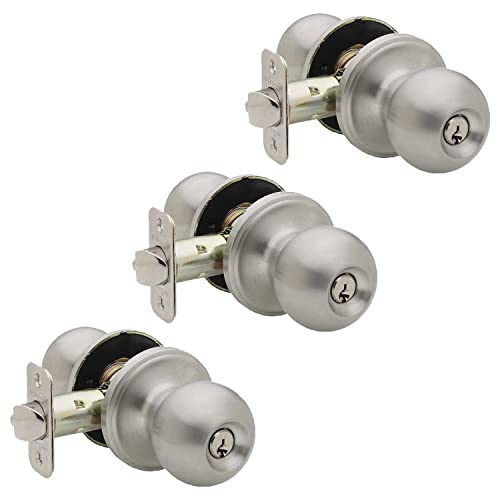 Copper Creek Bk2040Ss-3 Ball Door Knob, Keyed Entry Function, 3 Pack, In Satin Stainless #TOP2