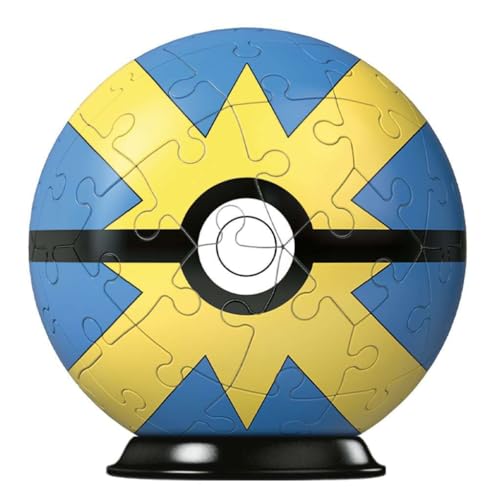Ravensburger - Puzzle 3D Pokemon Pokeball Bola Rápida, Pokebola amarilla y azul, puzzles niños 6 años, construcción, 54 piezas numeradas, Fácil montaje, Incluye un soporte para decorar