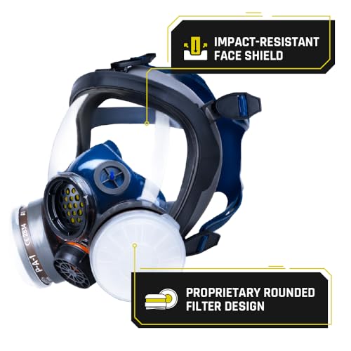PD-100 Full Face Respirator Gas Mask – Industrial & Survival Mask with Dual P-A-1 Organic Vapor & Particulate Filters, EN136:1998 CL2 Certified, Tyvek & Hazmat Suit Compatible