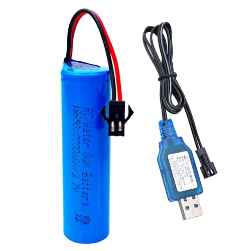 RC Car 3.7V 2000mAh Battery [1200mAh Upgraded ], Shockli 3.7V Li-ion Rechargeable Battery [ SM-2P Plug ] with USB Charger Cable for Remote Control Trucks RC car, Water Gun -(1 Pack)