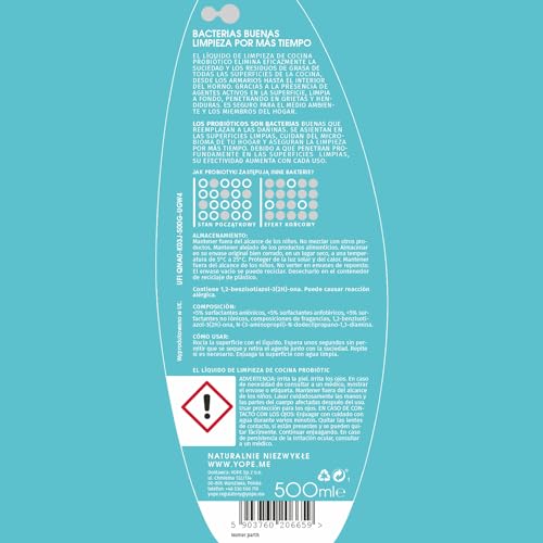 YOPE Limpiador de cocina probiótico | Limpieza de suciedad y grasa | Cuida el microbioma del hogar | Elimina olores | Armarios, hornos de jengibre | 97% Ingredientes naturales | 500ml - imagen 2