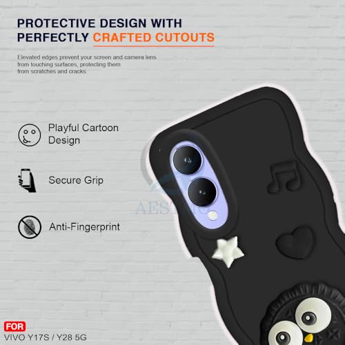 Image of AESTMO Back Case Cover for Vivo Y17S / Y28 | 3D Cute Fun Cartoon Characters | Anti Slip Grip Cute Wave Curly Frame Shape | Full Body Protection Back Cover for Vivo Y17S / Y28 (Black)