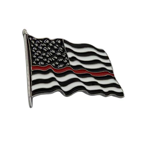 Indiana Metal Craft Thin Red Line Pewter and Enamel American Flag Label Pin Made in USA