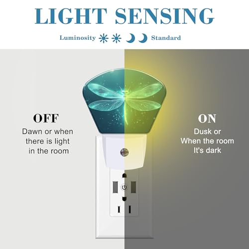 Image of Fantasy Glowing Dragonfly Plug in Night Lights, Magic Dragonfly Nightlight Plug Into Wall Dusk to Dawn Sensor for Kid Girls Boys Women Men Room, Hallway, Kitchen, Bathroom, Stairs Decor