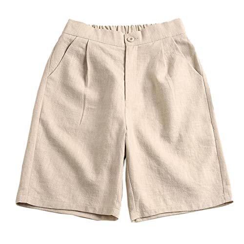 Pantalones cortos de lino para mujer, cintura alta, bermudas para mujer, tallas grandes, pantalones cortos de verano, algodón y lino, bermudas informales, pantalones cortos de cintura alta, pantalones