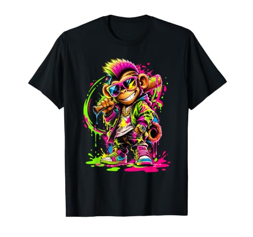 Monkey Baseball Drip Funny Animal Party Sport Street Art T-Shirt (Option 2)