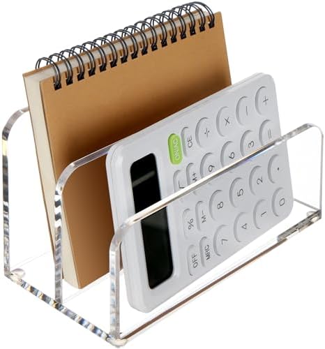 DINGHUO Acrylic Mail Letter File Holder Folder Organizer for Desk, 2 Sections Clear Countertop Small Document Notebook Electronics Desktop Organizer for Office Storage Home School