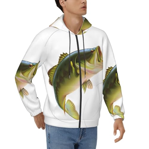 Sweat à capuche zippé homme avec motif de pêche au gros et cordon