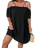 SOLY HUX Women's Plus Size Dresses Off Shoulder Short Sleeve Short Dresses Causal Loose Tunic Summer Dress Plain Black 2XL