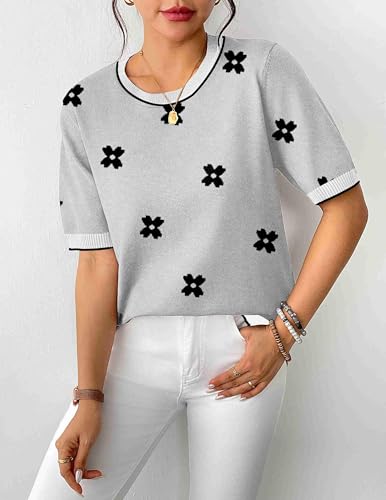 Image of Zeagoo Womens Summer Tops Dressy Casual Short Sleeve Sweaters Crew Neck Lightweight Knit Tops Loose Blouse Basic Shirts