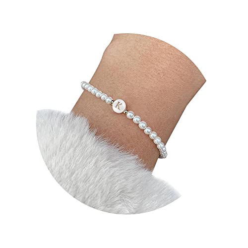 Unzei Dainty Letter Initial Bracelet For Women Bead Faux Pearl Bracelet, Fashion Women Link Bracelet Strand Wristband Jewelry Gift #TOP2
