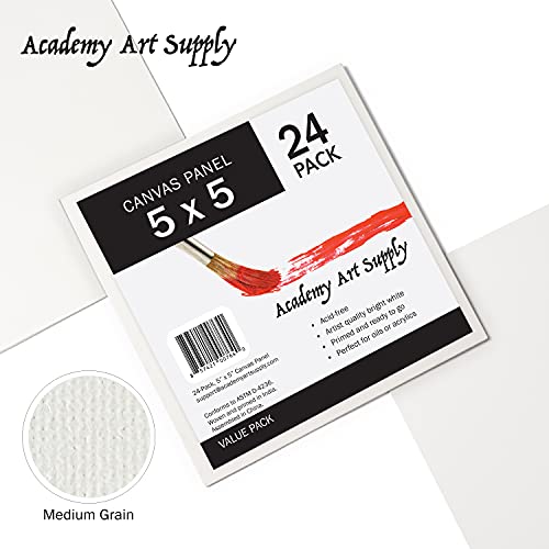 Academy Art Supply Canvases Panels 5 X 5 Inch - 100% Cotton Artist Blank Canvas Board For Painting, Pre-Gessoed, Primed, Acid-Free Blank Canvas, Perfect For Acrylic And Oil Painting, Pack Of 24 #TOP1