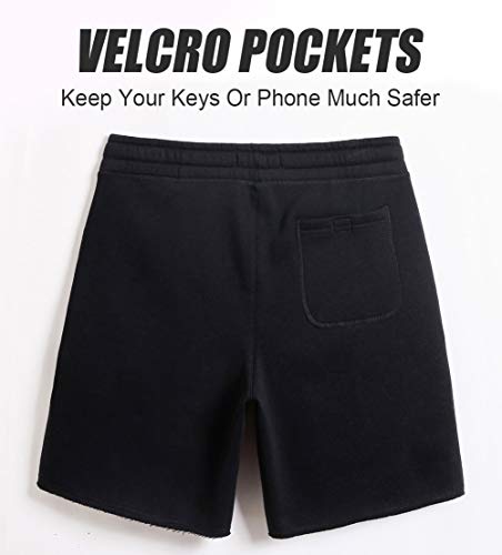 Caloleyng Men's Cotton Fleece Lounge Shorts With Zipper Pockets - 8" Inseam Jogger Sweat Shorts - View #8