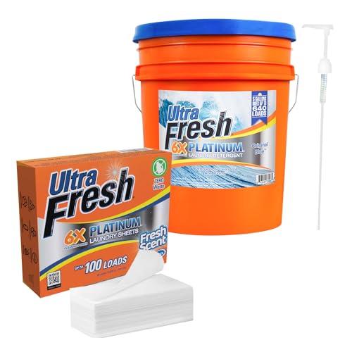 Image of Ultra Fresh 6X Platinum 5 Gal Laundry Detergent, Original Blue Bundled with Platinum 6X Laundry Detergent Sheets with Fresh Scent
