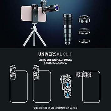 Apexel Phone Lens Kits, 4 IN 1 Camera Lens Kits-22x Telephoto Lens/205°Fisheye Lens/120°Wide Angle Lens&20x Macro Lens/Tripod and Remote Shutter for iPhone Samsung,Huawei,Xiaomi and most smartphone