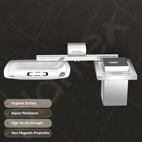 Image of Plantex 2in1 Soap Dish with Tumbler Holder for Bathroom /304 Grade Stainless Steel Soap Holder with Toothbrush Holder /Bathroom Accessories - Pack of 1 (Tesla, Chrome)