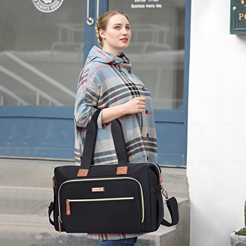 Hafmall Diaper Bag Tote With Changing Pad, Multifunctional Stylish Mommy Bag, Large Diaper Messenger Bag For Mom And Dad, Black #TOP4