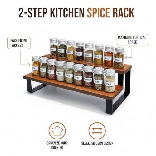 Image of counter top Spice Rack Organizer 3 piece Pack, Spice Seasoning Rack Shelf Holder Organizer Storage for Kitchen Cabinet Pantry (Modern) (kitchen counter) (mediam)