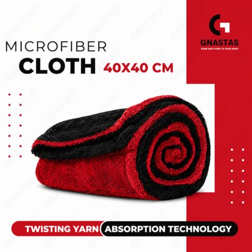 Image of Microfiber Car Drying Towel Ultra-Thick, Super Absorbent, Streak-Free & Scratch-Free Cleaning Cloth | Dual-Sided Edgeless Detailing Towel for Cars, Home & Kitchen 1PC (40x40 CM (Crimson Red))