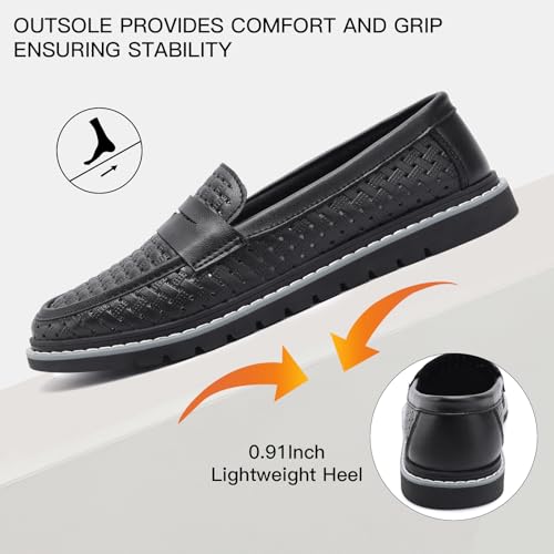 hikwuz Women's Penny Loafers Leather Dress Shoes Comfortable Non-Slip Flats Soft Slip-on Walking Shoes Driving for Women Black by hikwuz - Used condition - Image 4