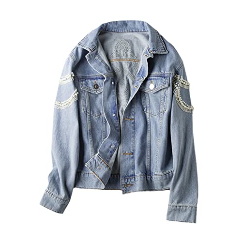 Veste en jean vintage femme finitions bohèmes bleu premium taille L