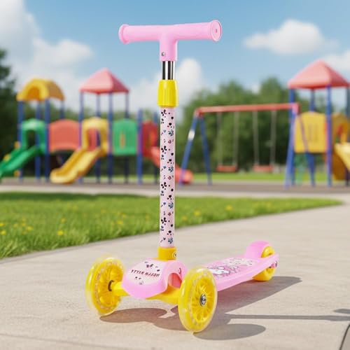 Image of StarAndDaisy X Hello Kitty Kick Scooter for Kids 3+ Years, Foldable Skate Scooter for Children Girls & Boys with 4 Level Adjustable Height, LED Wheels & Brakes - Pink