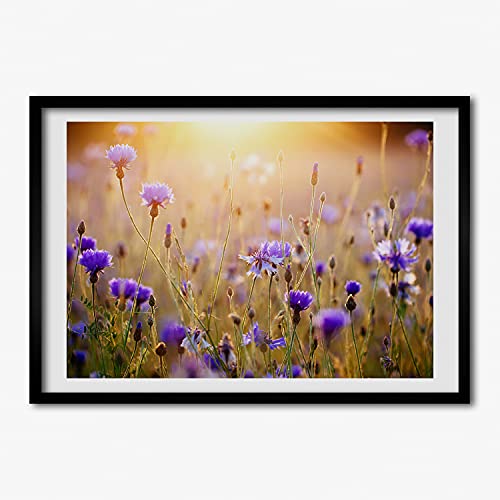 Tableau cadre en bois fleurs sauvages 70x50 cm pour habiller un mur nu