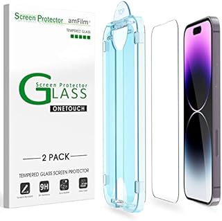 amFilm 2 Pack OneTouch Glass Screen Protector Compatible for iPhone 14 Pro 6.1 Inch, Easiest Installation, Bubble Free and Full Coverage Case Friendly