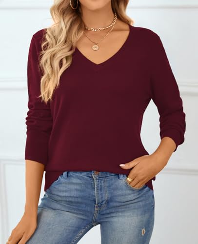 Image of QUALFORT Women's 100% Cotton Sweater, Basic Lightweight Long Sleeve Pullover