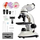 MicroMarvels Compound Binocular Microscope for Kids Adults Students,40X-2000X,Microscope Kits for Home Eduaction,Learning Kits(White/Black)