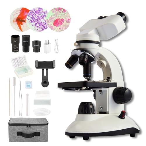 MicroMarvels Compound Binocular Microscope for Kids Adults Students,40X-2000X,Microscope Kits for Home Eduaction,Learning Kits(White/Black)