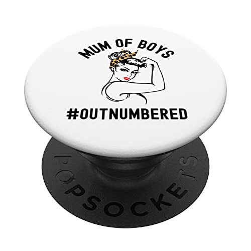 Mum Of Boys Outnumbered Funny Mother's Day Mummy Of Boys PopSockets Swappable PopGrip, Black