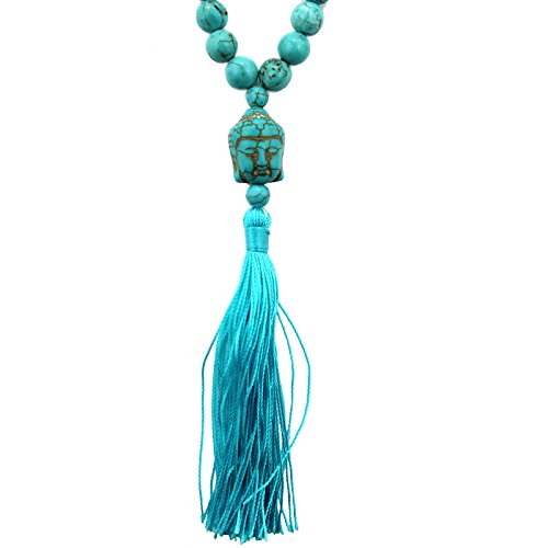 Liuanan Father's Day Gift Yoga Meditation 108 Tibetan 8Mm Natural Turquoise Gemstone Prayer Buddha Mala Beads Wrap Bracelet Necklace (Natural Turquoise) #TOP2