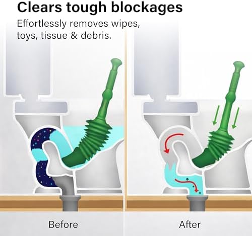 Heavy Duty Toilet Plunger with Holder, Plunger Toilet Unblocker Heavy Duty, Flexible Plumbing Suction Tool for Unblocking Toilets of All Types, Clog Remover Tool for Kitchens, Sinks, Baths, Green — 사진 3
