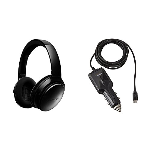 Bose QuietComfort 35 Wireless Headphones, Noise Cancelling - Black with AmazonBasics Car Charger